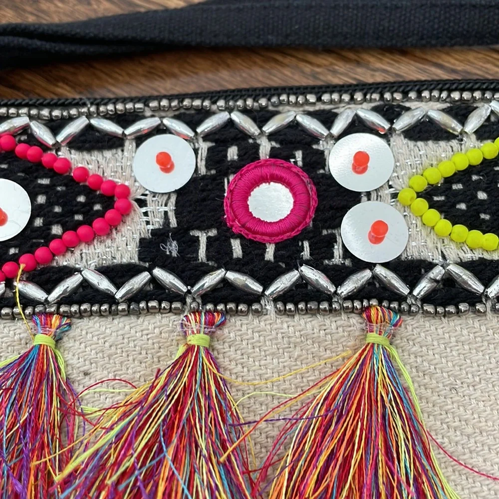 Stephanie Nicole New York Boho Tassel Beaded Wristlet Clutch